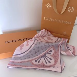 Authentic Louis Vuitton pink silk scarf.